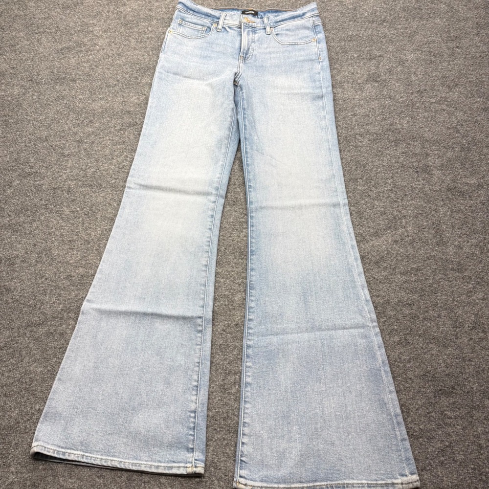 Express 70s Flare Mid Rise Light Wash Denim Jeans Womens 4R Conscious Edit - Picture 2 of 11